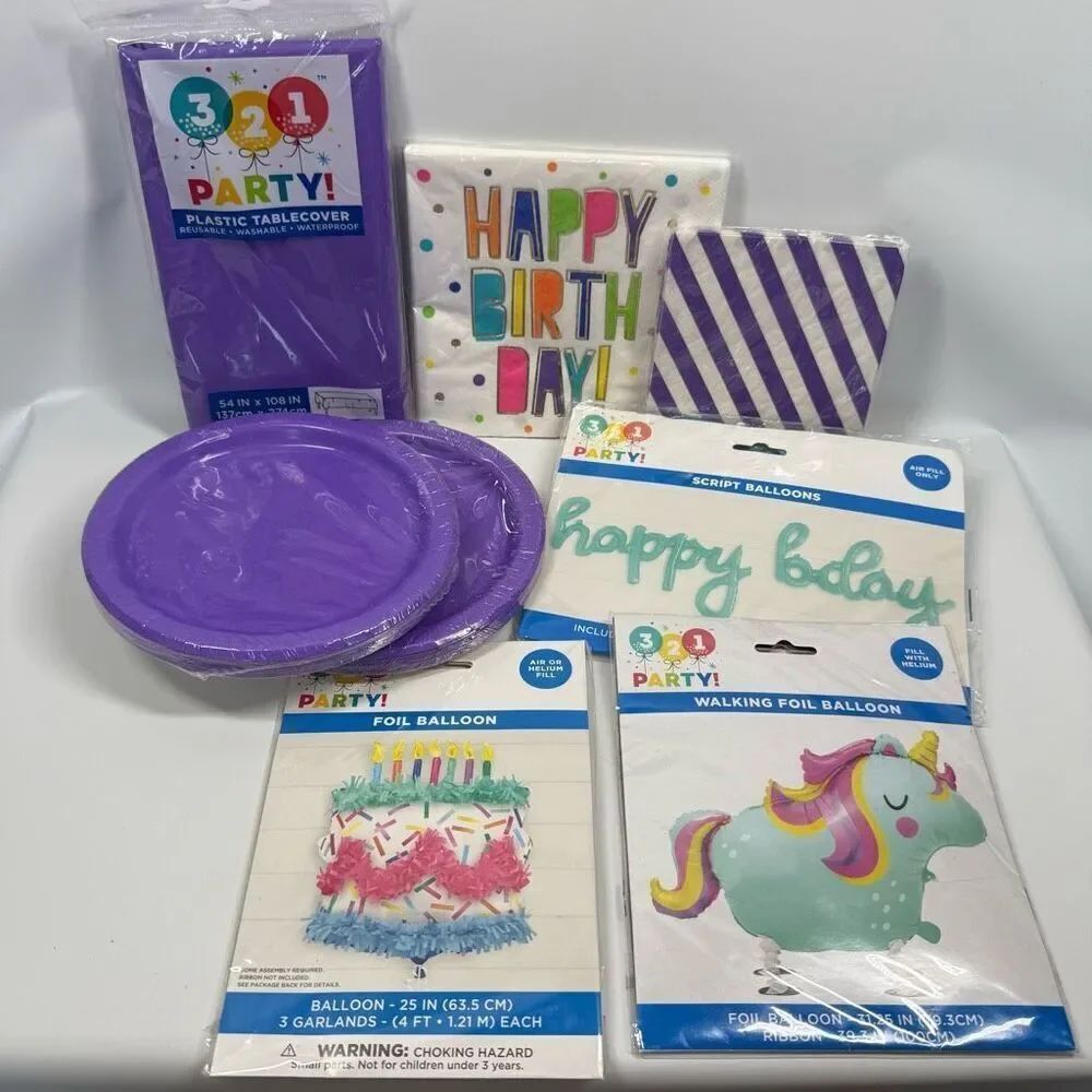 D14 Party City Party Decorations- 8 piece unicorn party supplies and balloons